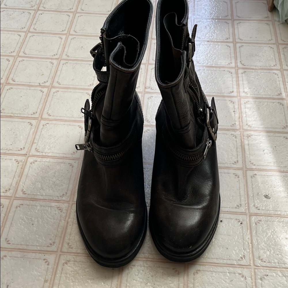 Treasure & Bond Black Leather Ankle Boots with Buckle & Zipper
